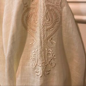 Embroidered linen tunic pearl buttons swim cover